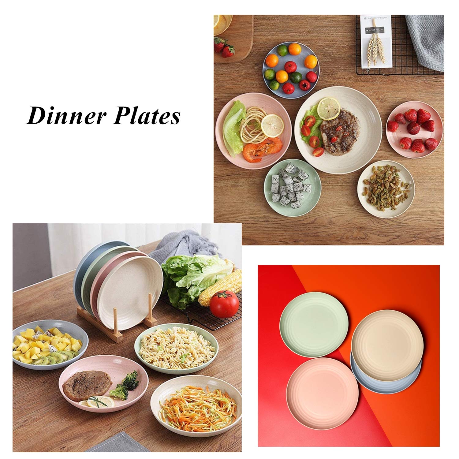 CAMBUY Unbreakable Wheat Straw Plates Lightweight Reusable Dinner Plate Set Dishwasher & Microwave Safe Dishes (Medium)