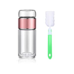 snminetal double wall glass tea bottle - bubble flower tea drinking water bottle - with filter and small tea cup,suitable for work office, car, home,as a gift,etc portable water bottle14oz (pink)