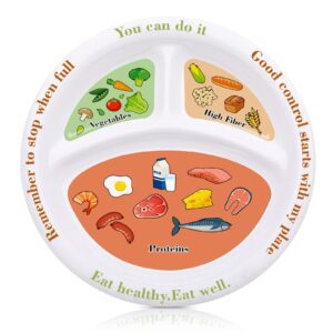 portion control plate healthy diet plate portion plates for weight loss adults divided bariatric plate nutrition plate for balanced eating home kitchen food serving, 8.3 inch in diameter