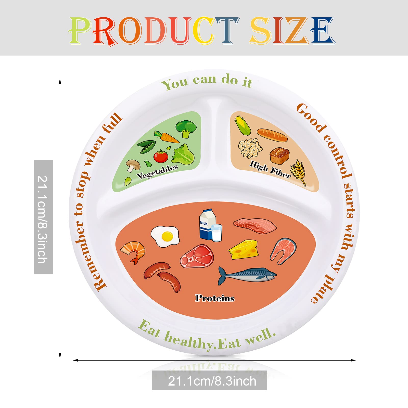 Portion Control Plate Healthy Diet Plate Portion Plates for Weight Loss Adults Divided Bariatric Plate Nutrition Plate for Balanced Eating Home Kitchen Food Serving, 8.3 Inch in Diameter