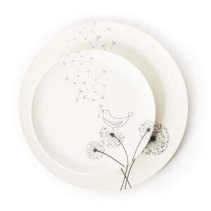 Aquaterra Living Ecofriendly Dinner Plate Set with Dandelion Designs- Set of 6, 10" indoor or outdoor plates