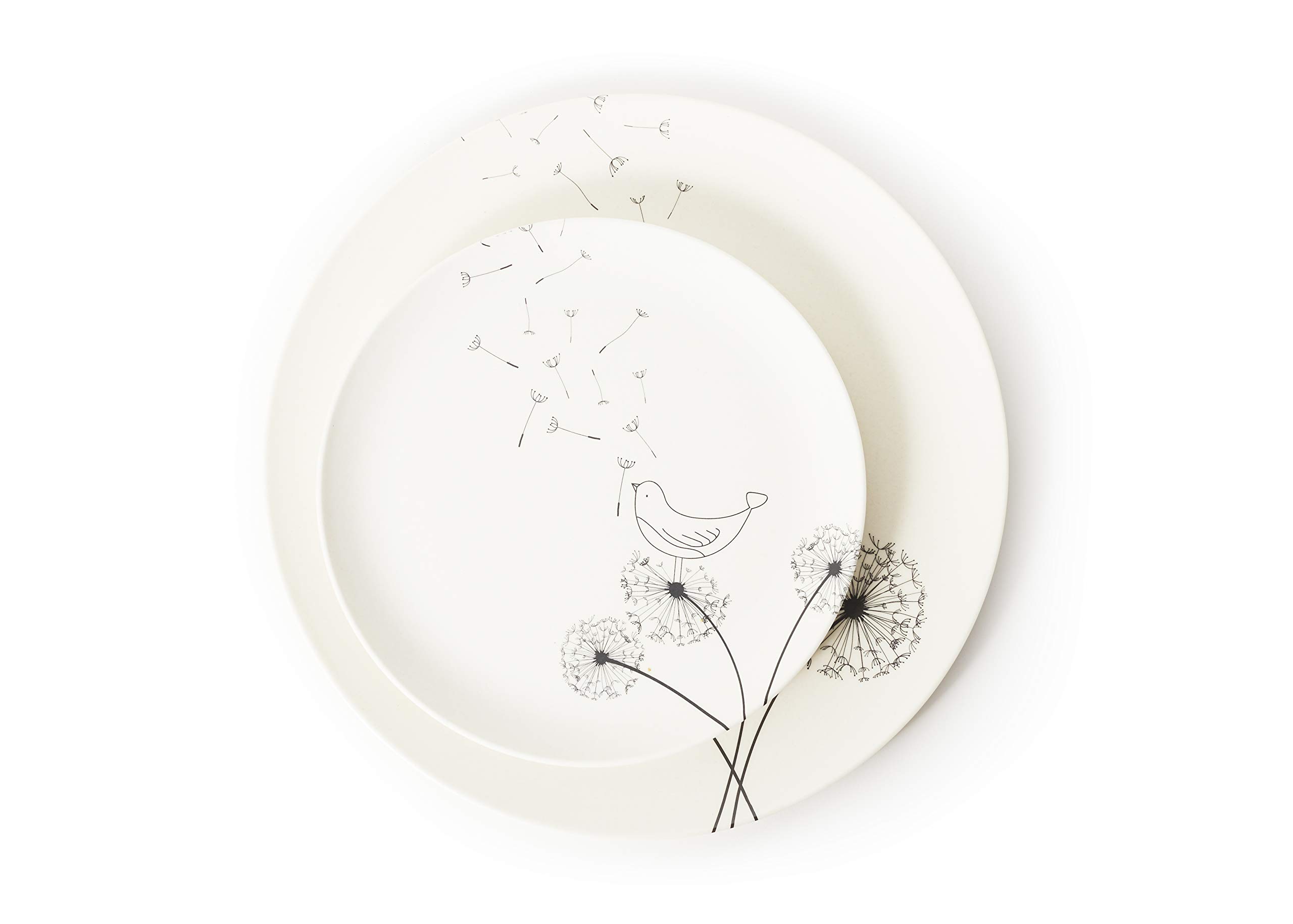 Aquaterra Living Ecofriendly Dinner Plate Set with Dandelion Designs- Set of 6, 10" indoor or outdoor plates