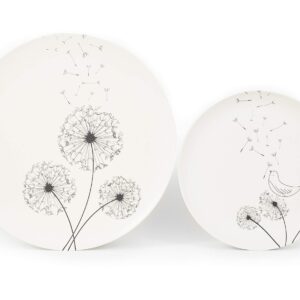 Aquaterra Living Ecofriendly Dinner Plate Set with Dandelion Designs- Set of 6, 10" indoor or outdoor plates