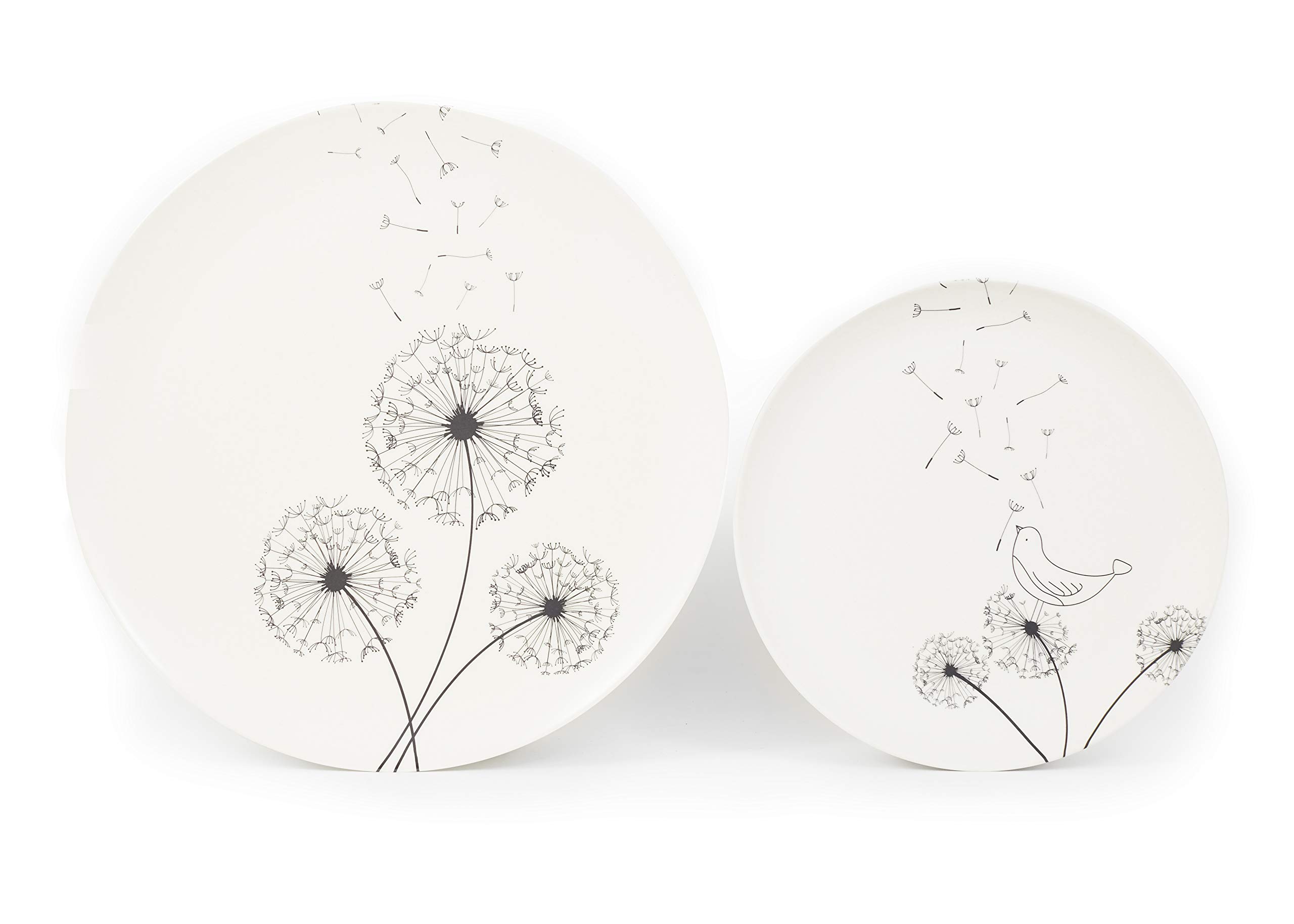 Aquaterra Living Ecofriendly Dinner Plate Set with Dandelion Designs- Set of 6, 10" indoor or outdoor plates