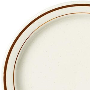 CAC China AZ-16 Arizona 10-1/2-Inch Brown Rim Brown Speckled American White Stoneware Round Plate, Box of 12