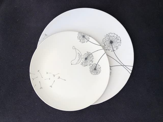 Aquaterra Living Ecofriendly Dinner Plate Set with Dandelion Designs- Set of 6, 10" indoor or outdoor plates