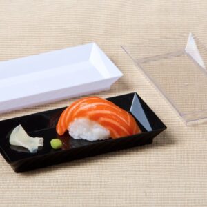 zappy 200 ct 2.5" x 5" Elegant Petite Mini Rectangle Tray Appetizer Dessert Plates - Disposable Hard Plastic Miniature Tasting Sushi Trays Sample Dish Party Plates Clear