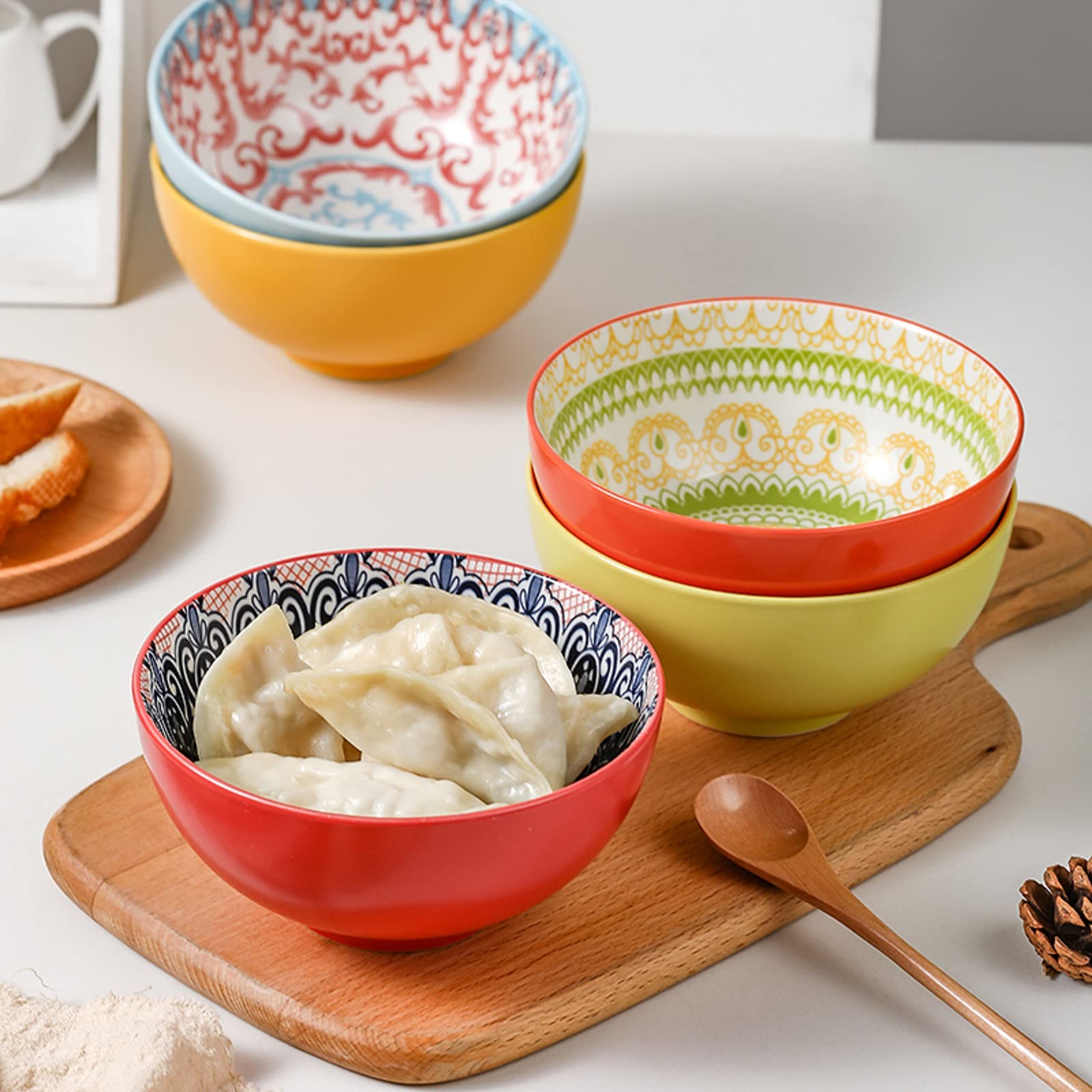 Ceramic Soup Bowls, Cereal Bowls Set of 6, 22 oz Bowls for Kitchen, Colorful Bowls for Cereal Soup Salad Pasta Rice Oatmeal Dessert, Dishwasher & Microwave Safe, Bowl Set for kitchen, Ceramic Bowls