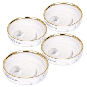 vanenjoy 3.5 inches marble porcelain side dish bowl seasoning dishes soy dipping sauce dishes-set of 4, white with gold rim