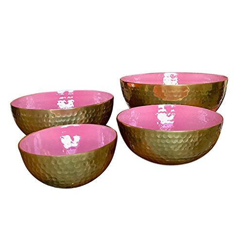 Salmon Pink and Gold Decorative Serving Bowl Set by Kauri Design | Metal Kitchen Bowls for Home Decor, Dry Foods, and Fruit - Mini to Large Set of 4