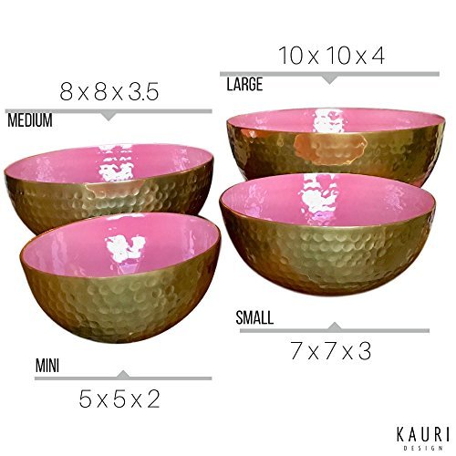 Salmon Pink and Gold Decorative Serving Bowl Set by Kauri Design | Metal Kitchen Bowls for Home Decor, Dry Foods, and Fruit - Mini to Large Set of 4