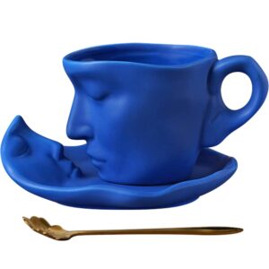 betymao romantic ceramic face coffee cup saucer set coffee mug with plate and spoon espresso cup saucer cappuccino mug with saucer tea cup saucer for dining table decoration blue