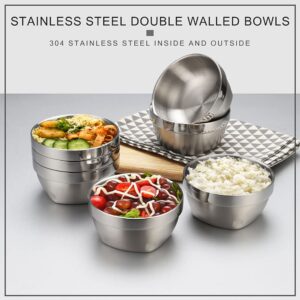 NA 16oz Stainless Steel Double Walled Bowls, Serving Bowls, Salad Bowls, Cereal Bowl, Square Bottom, Unbreakable for Rice, Soup, Snack, Ice Cream, Set of 4