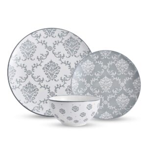 original heart 12-pieces dinnerware sets ceramic dish set, plates and bowls sets, dishes set for 4, nonstick plate set, durable stoneware plates, dishes, soup and cereal bowls, grey, for kitchen
