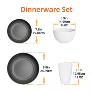 Hanmfei Plastic Dinnerware Set for 4,Plastic Plates and Bowls Sets,Unbreakable Dinnerware For Kitchen, Camping, Rv Black