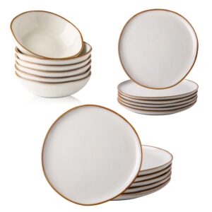 amorarc ceramic dinnerware set, service for 6 (18pcs), stoneware plates and bowls set,highly chip and crack resistant | dishwasher & microwave safe,ivory-rustic style