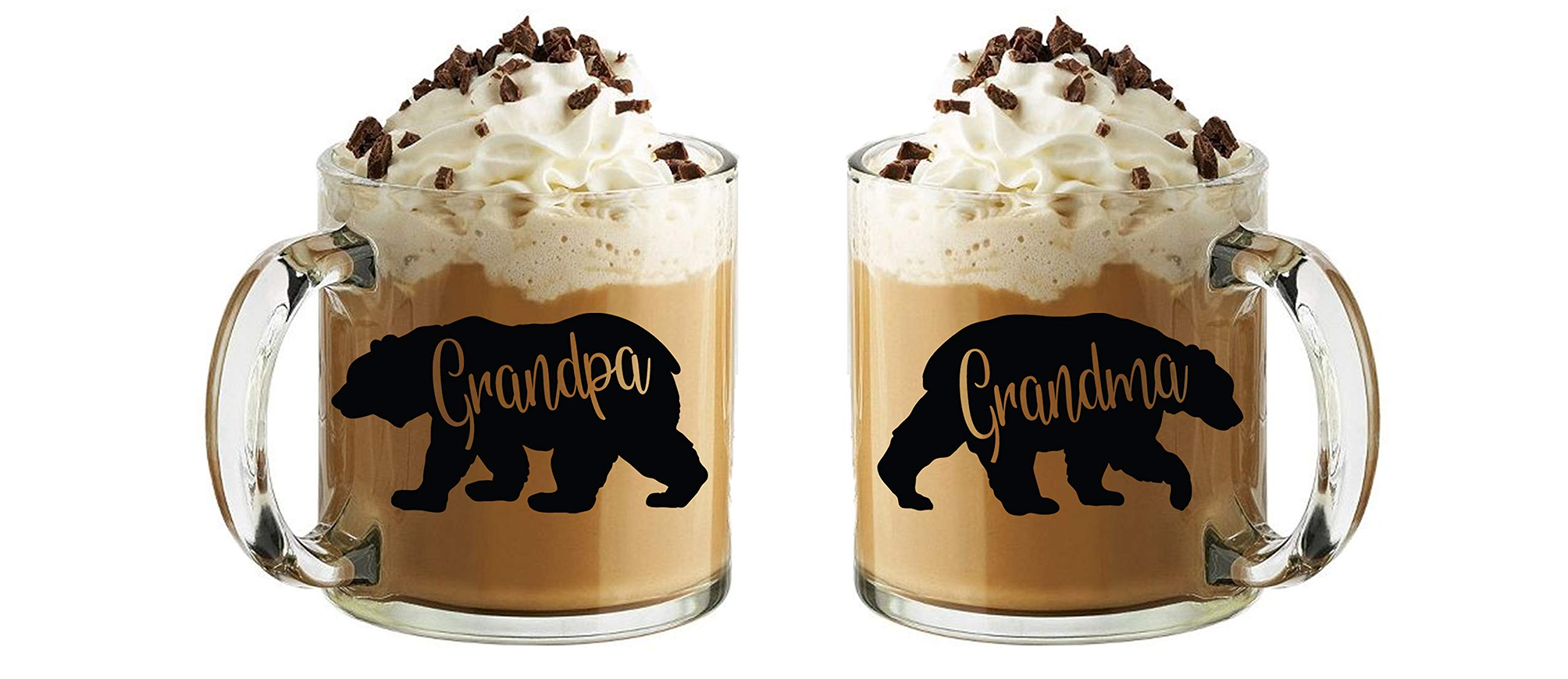 Grandma Bear, Grandpa Bear Mugs - Grandparents Gift Set - 13oz Glass Coffee Mug Couples Sets - Funny His and Her Gifts - Husband and Wife Or Nana and Papa Anniversary Presents - By CBT Mugs