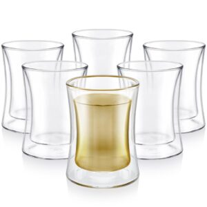 teabloom modern insulated turkish tea glasses - set of 6 double walled glass teacups (6 oz / 177 ml)
