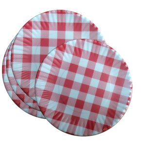 what is it?" reusable red & white gingham checkered picnic/dinner plate, 7.5 inch melamine, set of 4