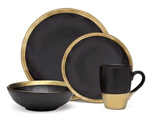 godinger silver art 4-piece golden onyx porcelain gold and black dining dinner dinnerware dinner set