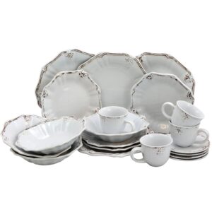 elama scalloped round stoneware elegant dinnerware dish set, 20 piece, white