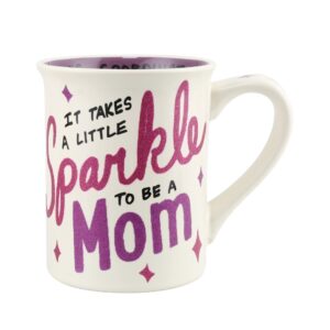 enesco our name is mud takes sparkle to be a mom glitter coffee mug, 16 ounce, multicolor