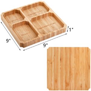 Lawei Bamboo Portion Control Plate, 4 Section Square Dinner Plate Divided Plate, Healthy Diet Ratio Control Platters, Healthy Nutrition Plate for Balanced Eating, Wood Serving Tray