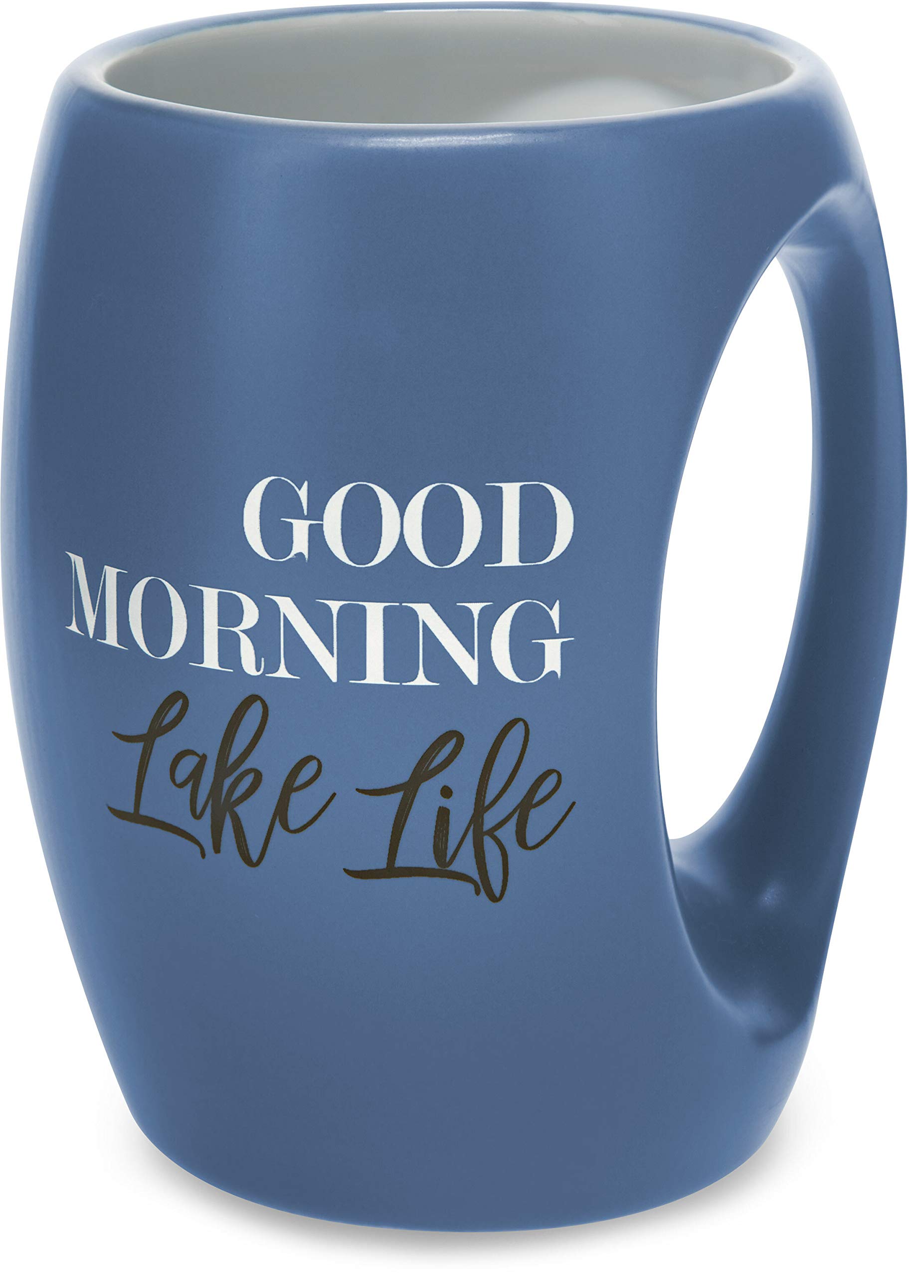 Pavilion Gift Company - 10519 Pavilion Gift Company Blue Huggable Hand Warming 16 oz Coffee Cup Mug Good Morning Lake Life