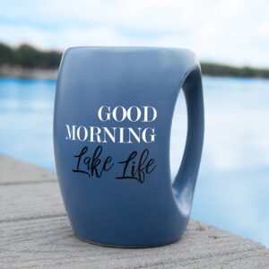 Pavilion Gift Company - 10519 Pavilion Gift Company Blue Huggable Hand Warming 16 oz Coffee Cup Mug Good Morning Lake Life