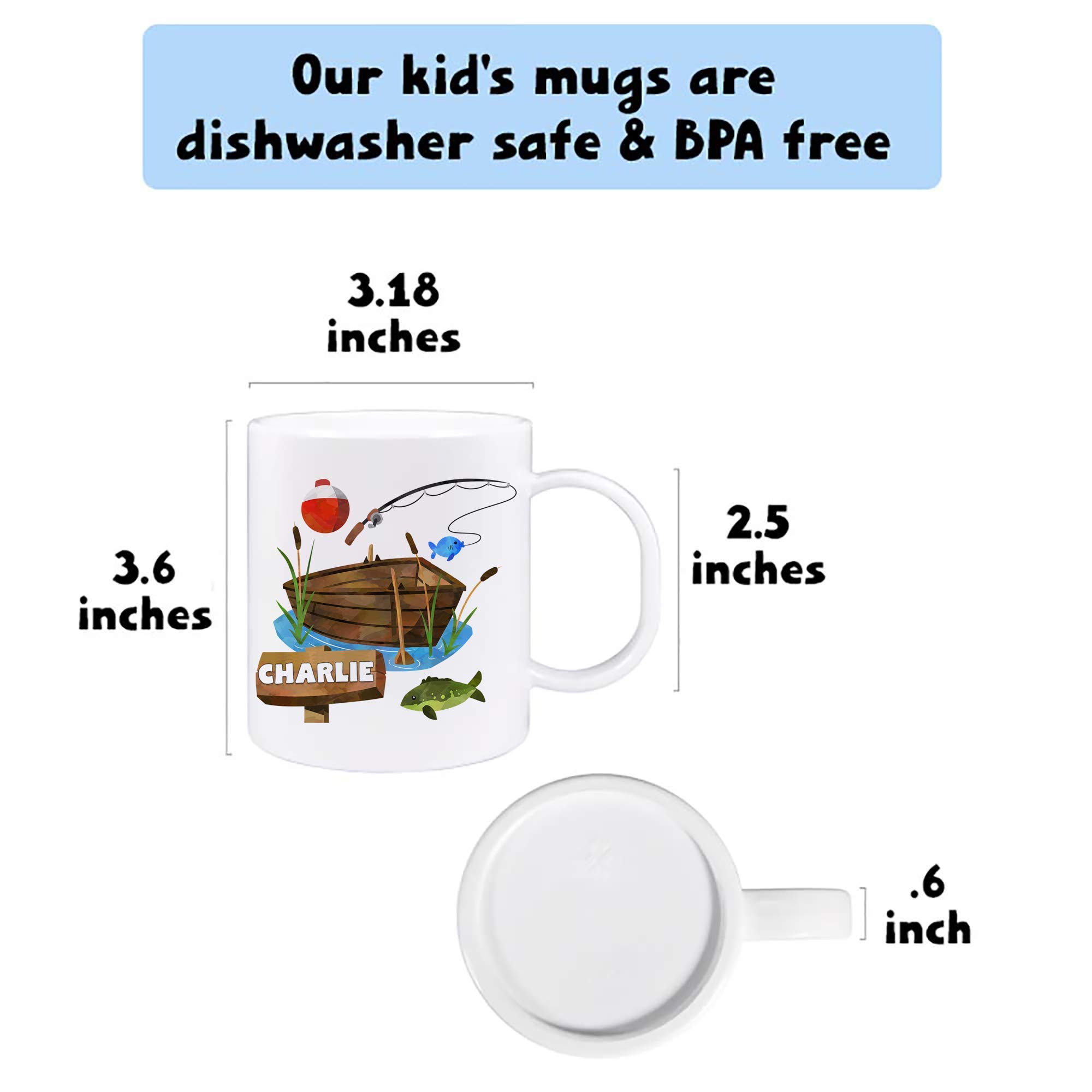 Kids Personalized Fishing Mug Customize with Child's Name | Lightweight Unbreakable Cup | Dishwasher Safe | BPA Melamine Free