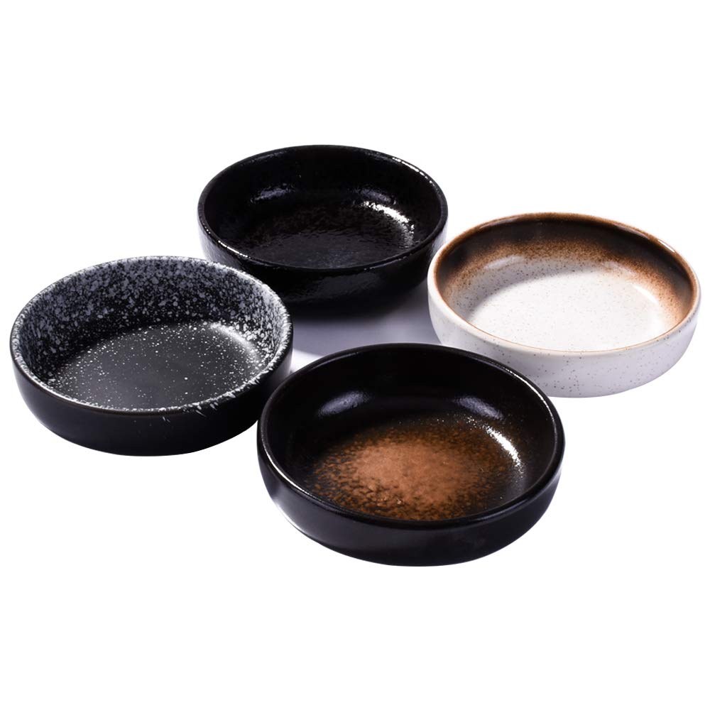 Cerficer Japanese Retro Soy Sauce Dishes 4 Pieces, Dipping Bowls Side Dish set for Salad Dressing, Jam