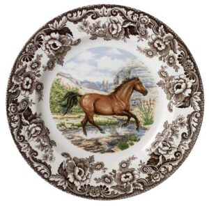 spode woodland dinner plate, horse | 10.5 inch | hunting cabin, lodge, and cottage décor | made in england from fine earthenware | microwave and dishwasher safe (american quarter horse)