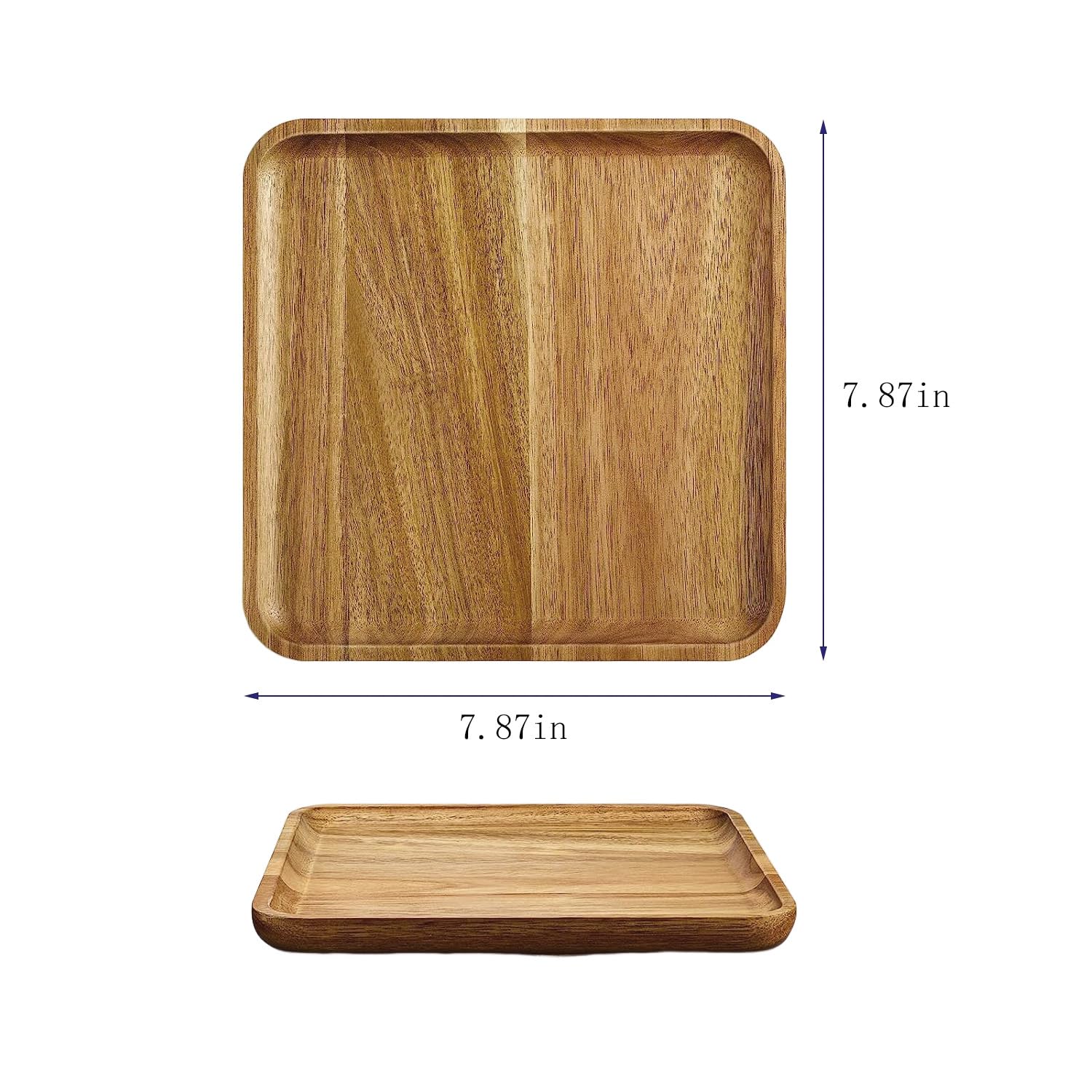 Square Acacia Wood Plate,Wooden Trays Serving Platter Dinner Server Tray Dessert Cookie Snack Platters Charcuterie Board,7.8" x 7.8"