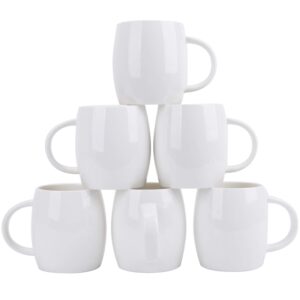 foraineam set of 6 porcelain mugs 15 ounces white coffee mugs set ceramic drinking cups for coffee, tea, juice, cocoa