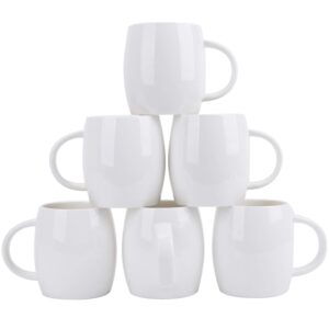 Foraineam Set of 6 Porcelain Mugs 15 Ounces White Coffee Mugs Set Ceramic Drinking Cups for Coffee, Tea, Juice, Cocoa