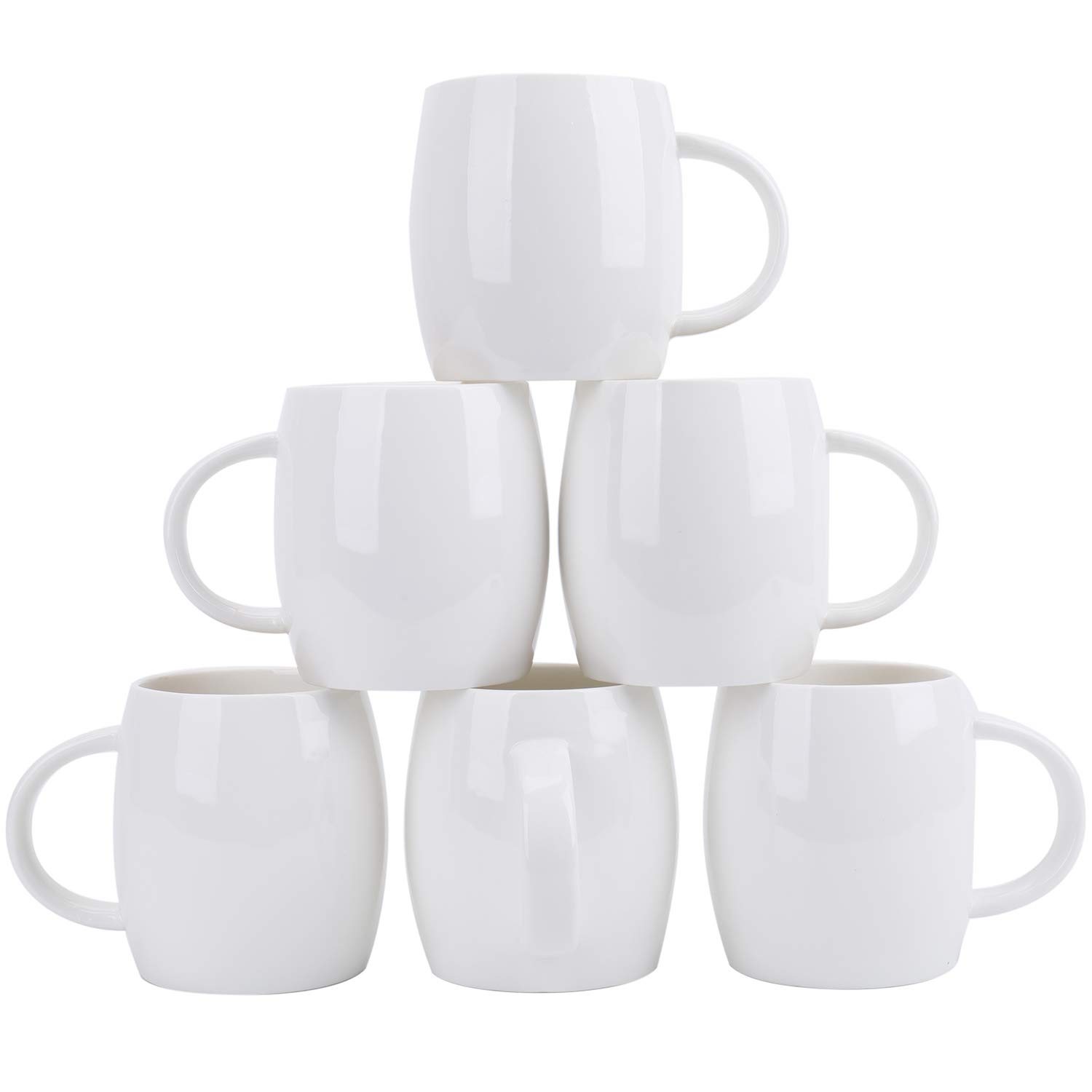 Foraineam Set of 6 Porcelain Mugs 15 Ounces White Coffee Mugs Set Ceramic Drinking Cups for Coffee, Tea, Juice, Cocoa
