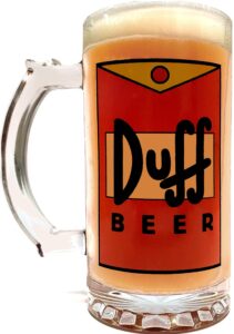 duff beer mug - 16oz - the simpsons inspired - thick quality clear glass - artwork on both sides - giftable foam protection