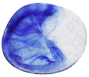 red co. white and blue etched wavy glass irregular shaped dinner plates, 10" diameter - set of 6