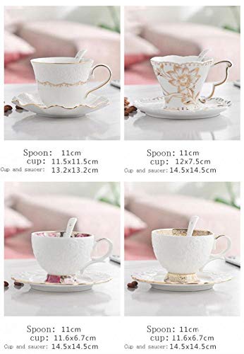 Tmore Porcelain Tea Cup and Saucer Modern Ceramic Coffee Mug Set Luxury British Tea Cup Coffee Cup with Gold Trim- Gift Box, Coffee Cup + Saucer + Teaspoon, 200ml (Coffee Cup-B)