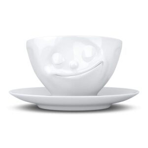 fiftyeight products tassen porcelain coffee cup with saucer, happy face edition, 6.5 oz. white (single cup & saucer)