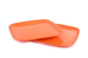 mintra home reusable plastic plates (orange, square serving plate 2pk (14in))