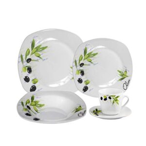 lorren home trends 20 piece square dinnerware set service for 4-olive