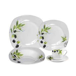 Lorren Home Trends 20 Piece Square Dinnerware Set Service for 4-Olive