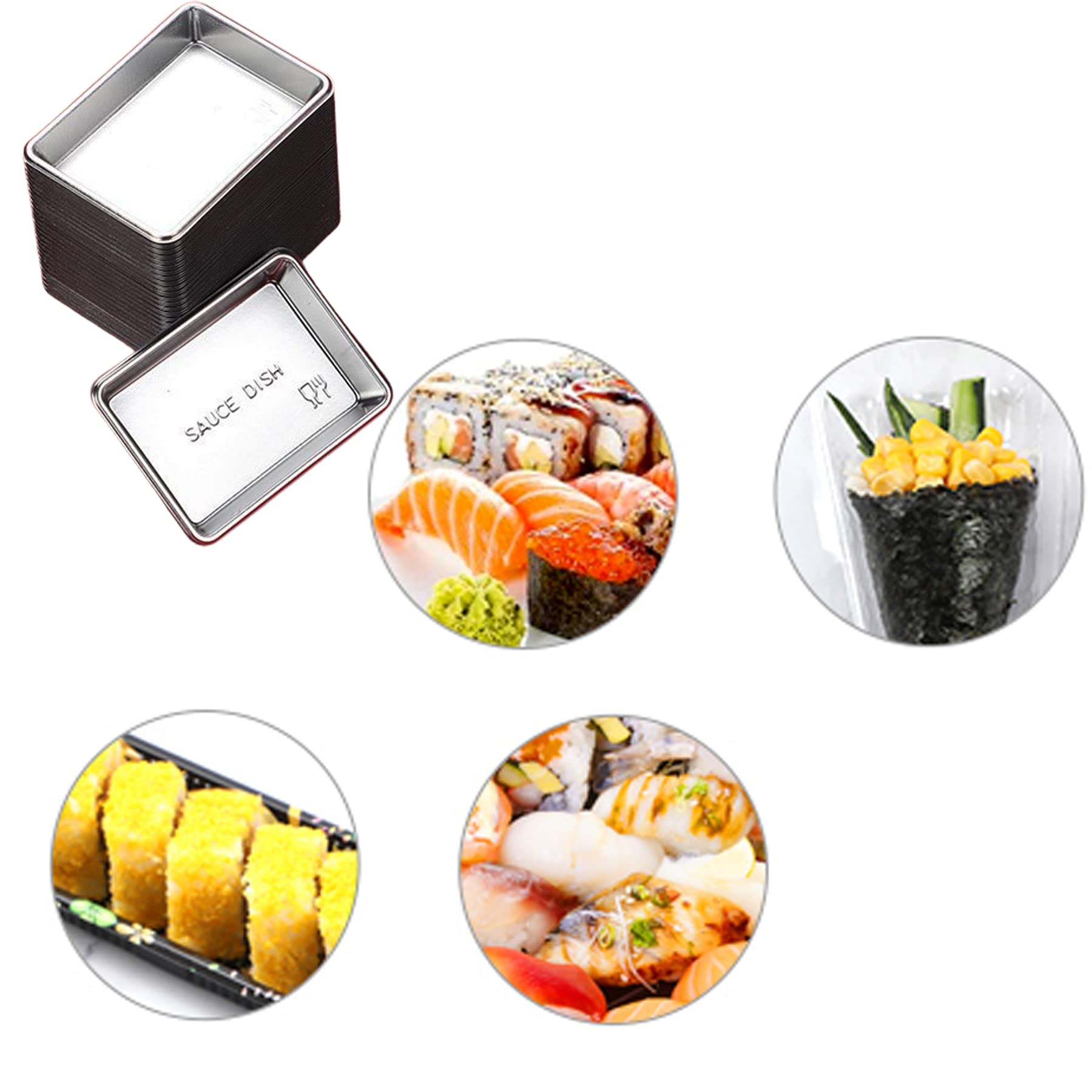 MGGi 100 Pack Rectangle Sauce Dishes, Mini Disposable Dipping Dessert Plates Sauce Dishes, Soup Plate Soy Sauce Dishes Seasoning Dish Appetizer Plates for Home Restaurant - Silver