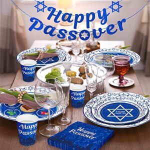 Passover Decorations, 135 PCS Passover Seder Plates Plus HAPPY PASSOVER Banner, Disposable Seder Plates for Passover Food, Renaissance Design Paper Passover Seder Dinnerware Set Serve for 30 Guests