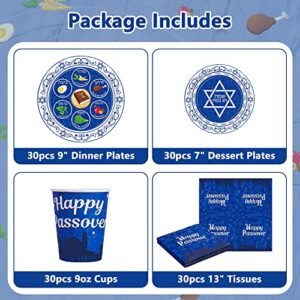 Passover Decorations, 135 PCS Passover Seder Plates Plus HAPPY PASSOVER Banner, Disposable Seder Plates for Passover Food, Renaissance Design Paper Passover Seder Dinnerware Set Serve for 30 Guests