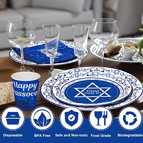 Passover Decorations, 135 PCS Passover Seder Plates Plus HAPPY PASSOVER Banner, Disposable Seder Plates for Passover Food, Renaissance Design Paper Passover Seder Dinnerware Set Serve for 30 Guests