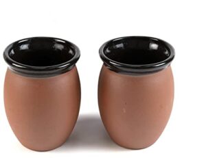 handmade con amor – set of 2, 20 oz artisan handmade authentic mexican clay cantaritos, glazed rim and interior, black