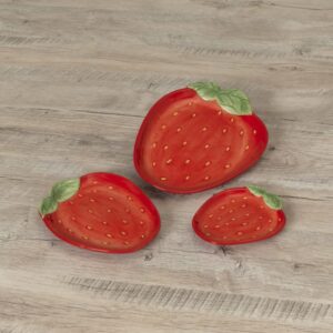 gerson international strawberry plates, ceramic, 10-inch height, set of 3