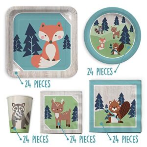 Woodland Animal Birthday Party Supply Set | Super Cute, All-In-One 120 Piece Set Includes Plates, Cups, and Napkins | Serves 24 Guests | Forest Creature Theme Perfect for Birthdays or Baby Showers